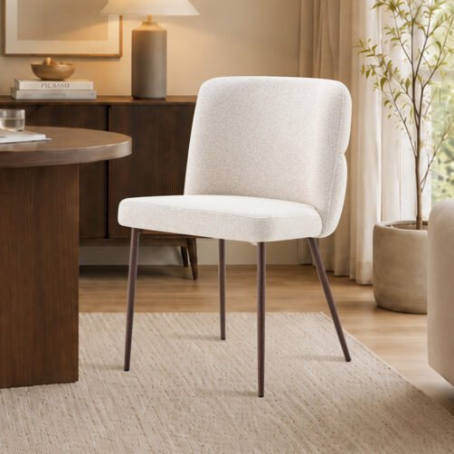 Chaise 'Alix' Tissu Beige - Pied Noyer
