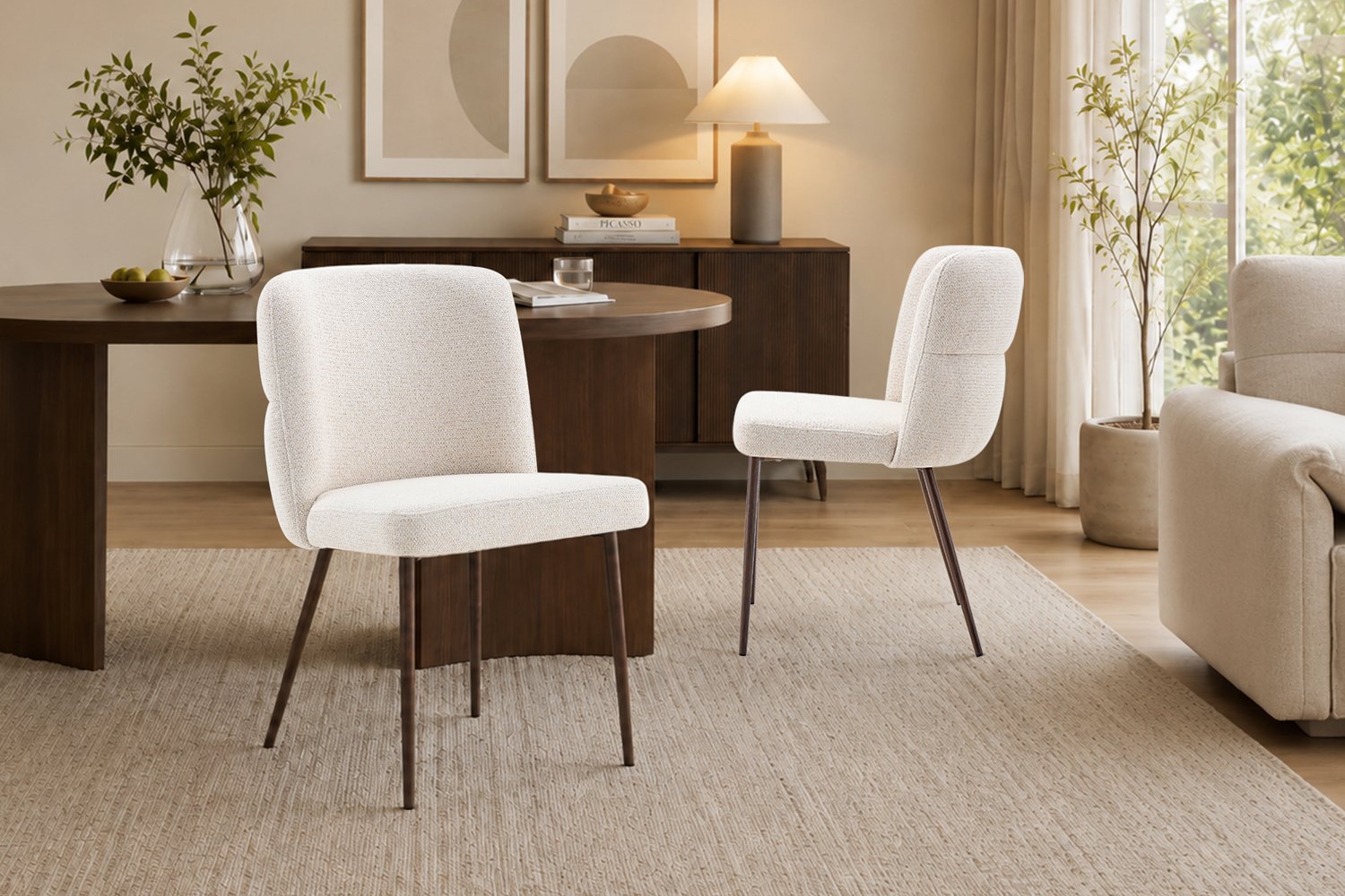 Chaise 'Alix' Tissu Beige - Pied Noyer - Image 3
