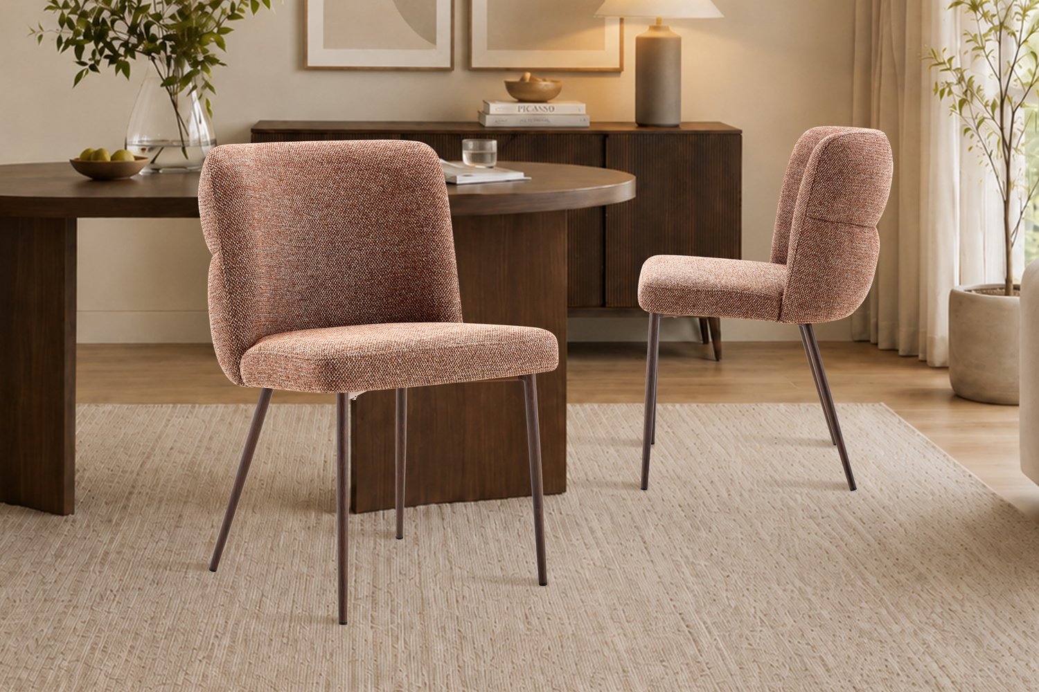 Chaise 'Alix' Tissu Rouille - Pied Noyer - Image 2