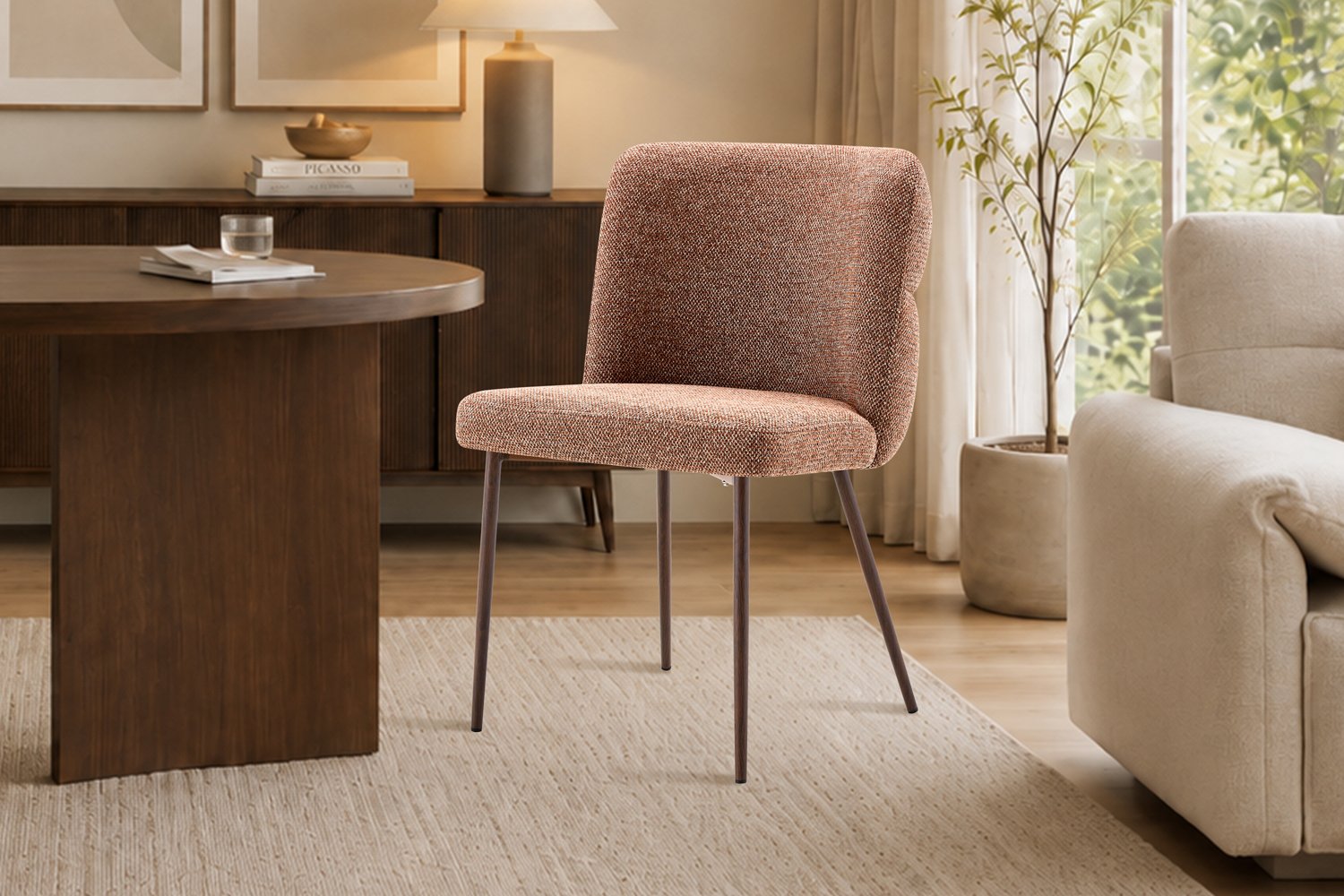 Chaise 'Alix' Tissu Rouille - Pied Noyer