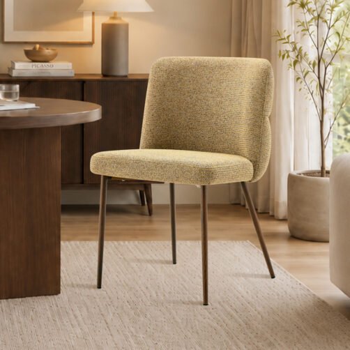 Chaise 'Alix' Tissu Jaune - Pied Noyer