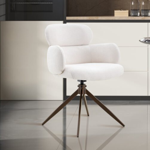 Chaise 'Roxane' noyer Pivotante en tissu blanc