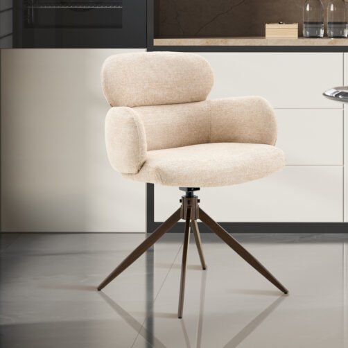 Chaise 'Roxane' noyer Pivotante en tissu beige