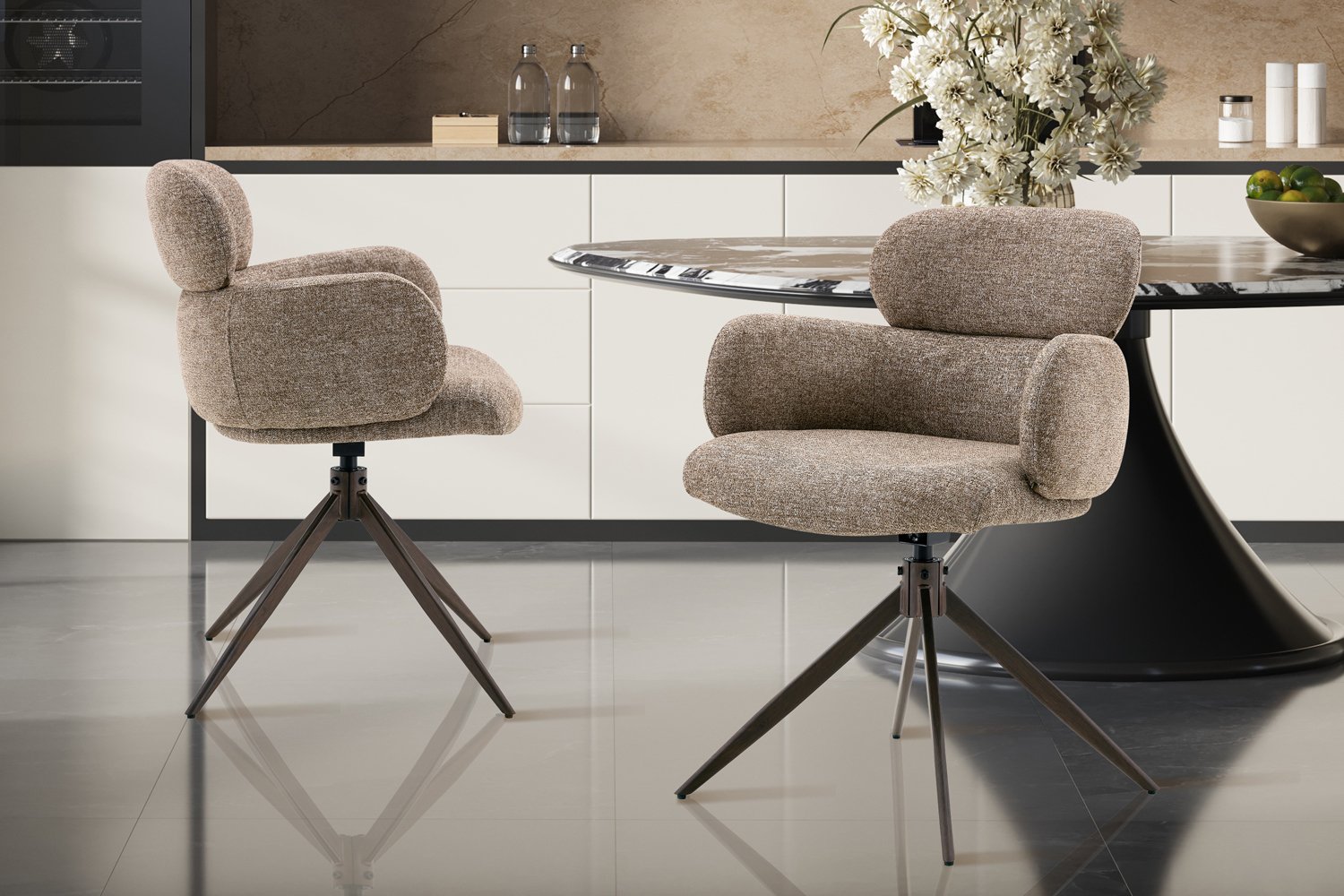Chaise 'Roxane' noyer Pivotante en tissu poivre - Image 2