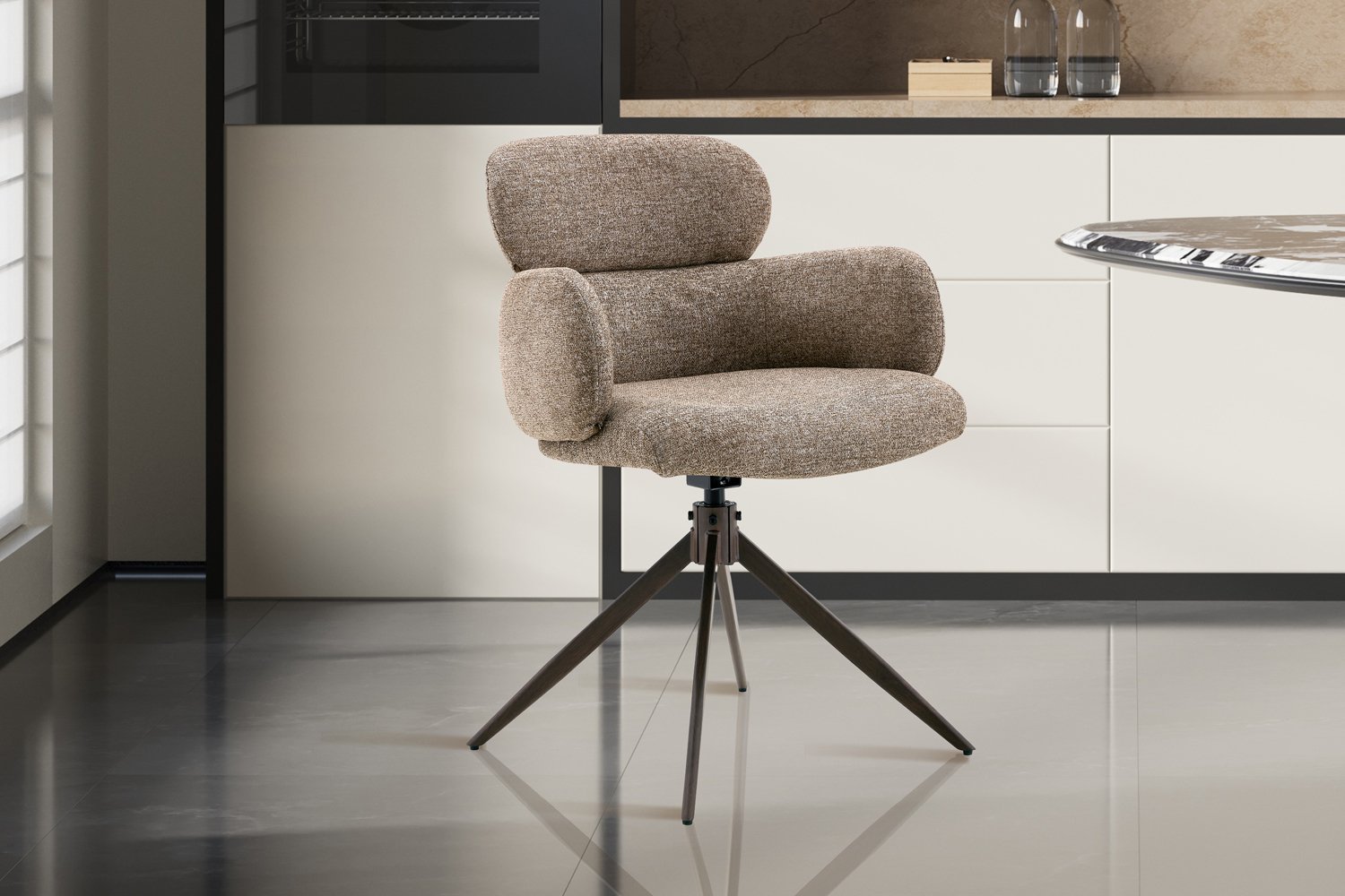 Chaise 'Roxane' noyer Pivotante en tissu poivre