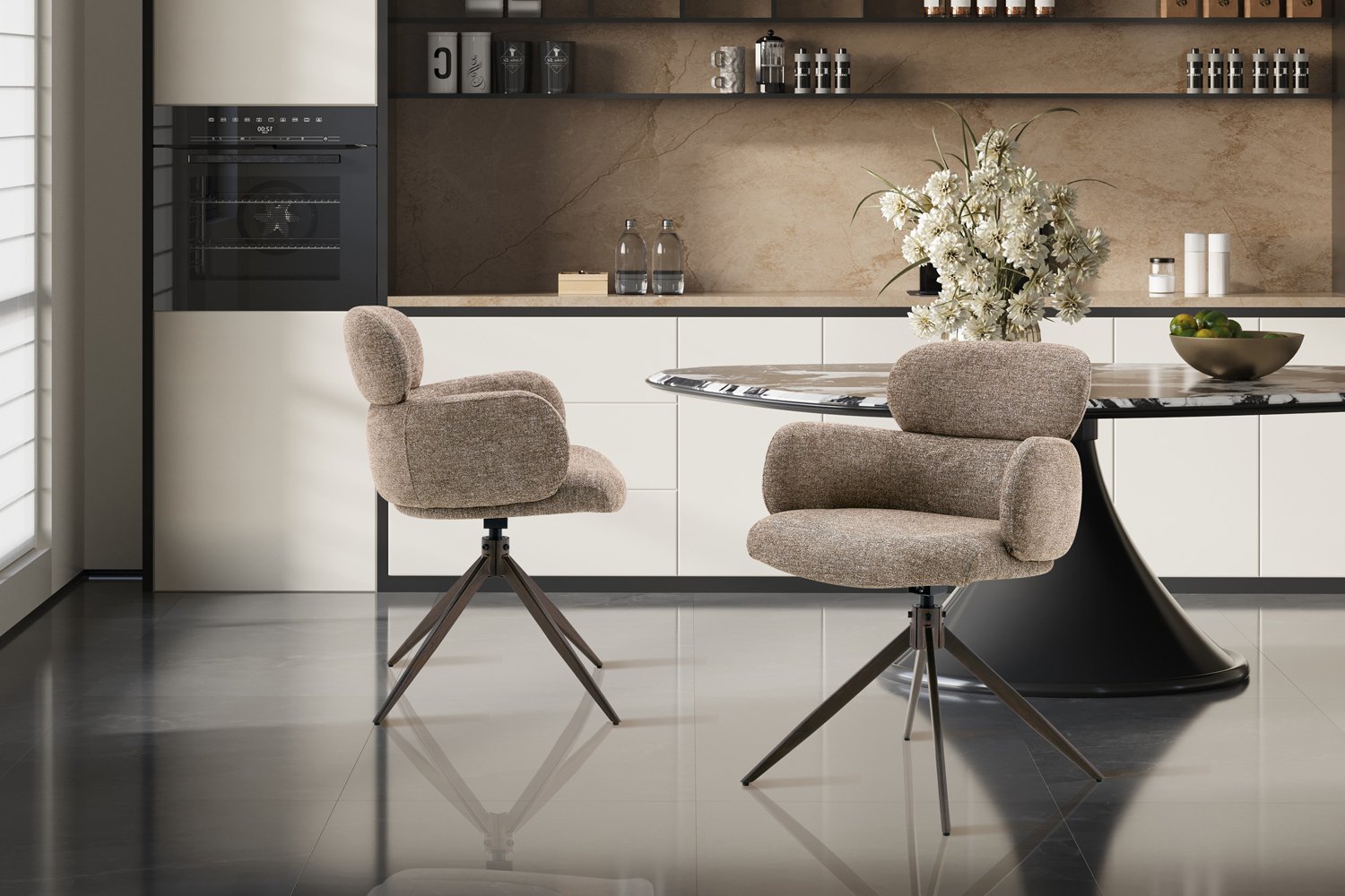 Chaise 'Roxane' noyer Pivotante en tissu poivre - Image 3
