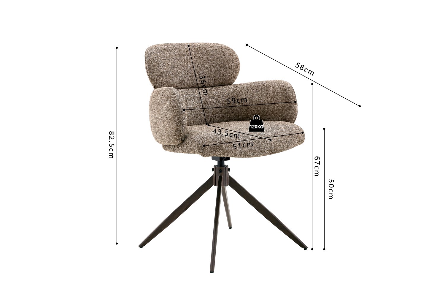 Chaise 'Roxane' noyer Pivotante en tissu poivre - Image 9