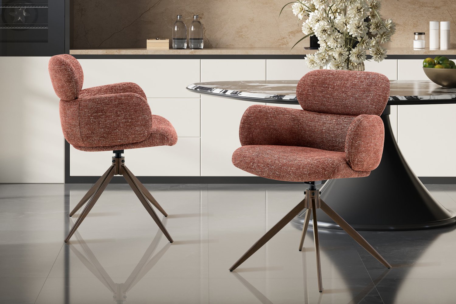 Chaise 'Roxane' noyer Pivotante en tissu rouille - Image 2