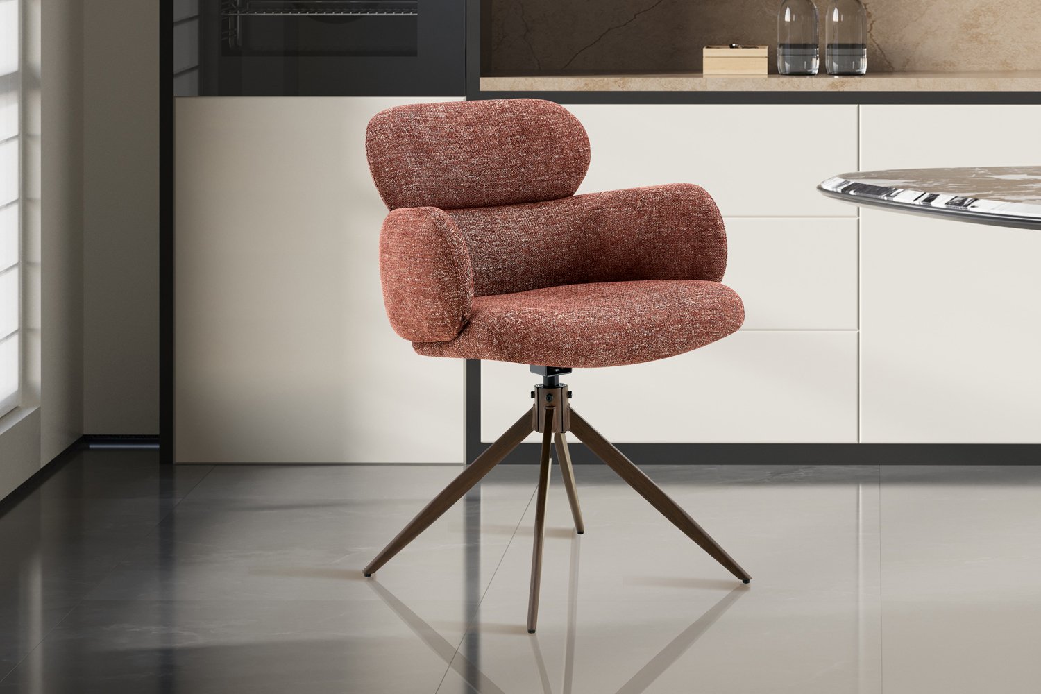 Chaise 'Roxane' noyer Pivotante en tissu rouille