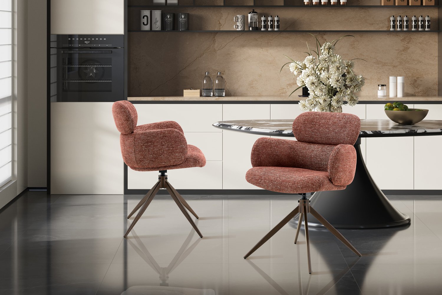 Chaise 'Roxane' noyer Pivotante en tissu rouille - Image 3