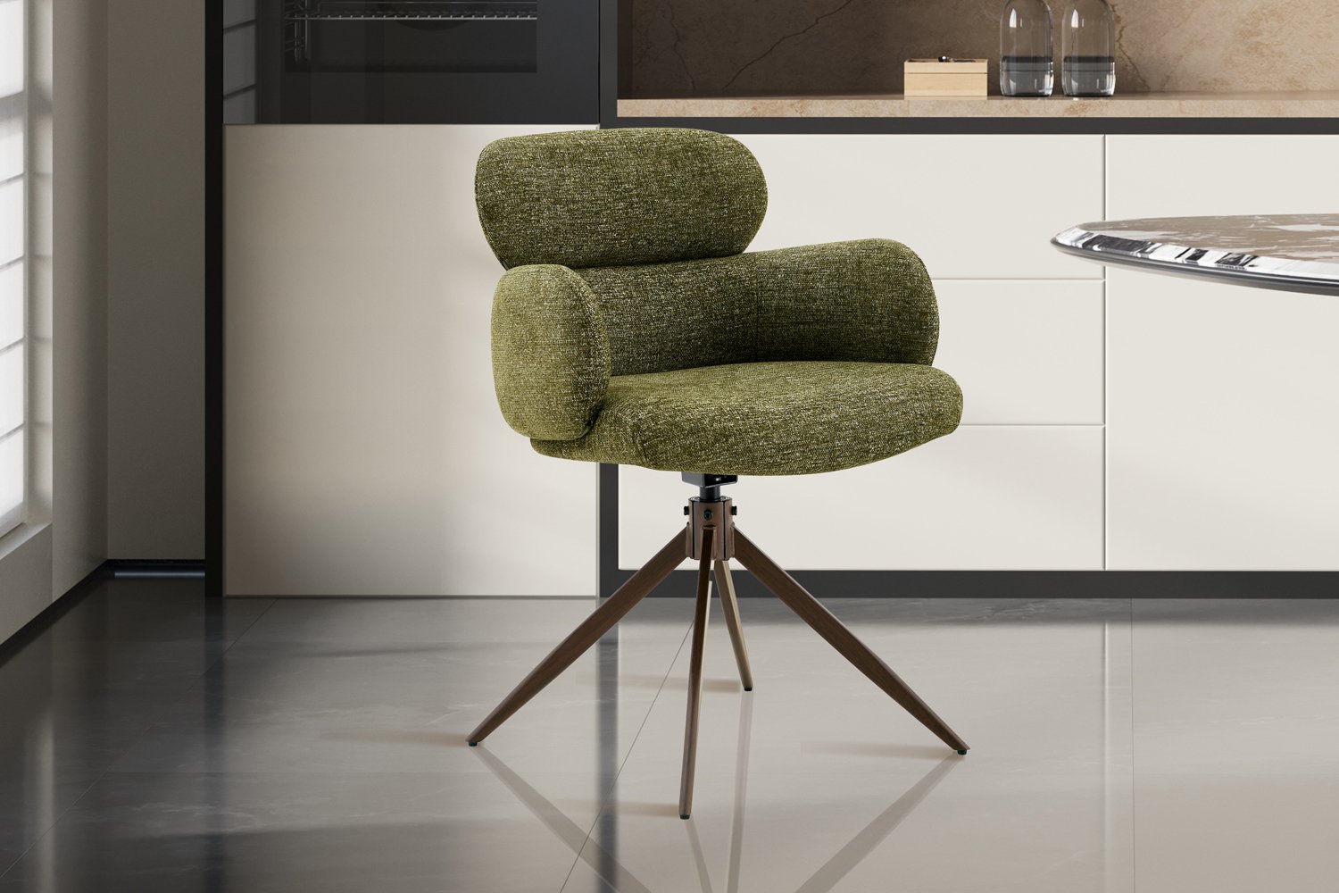 Chaise 'Roxane' noyer Pivotante en tissu Vert
