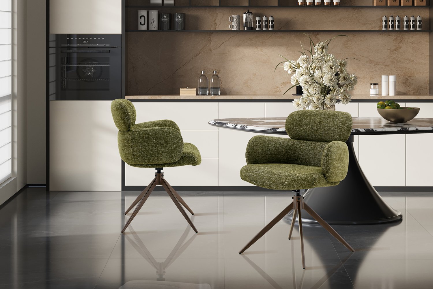 Chaise 'Roxane' noyer Pivotante en tissu Vert - Image 3